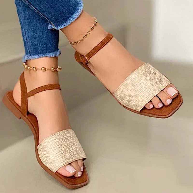 

2021 Summer Women Shoes Flat Sandals Ladies Fashion Roma Flat Peep Toe Slip-On Sandalias Casual Shoes Females Beach Flat Shoes