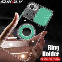 for xiaomi redmi note 10 pro case slide lens camera protection clear case for mi 11 pro redmi note 9 9a 9c colorful ring holder