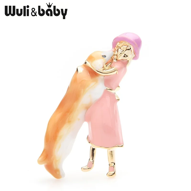 Wuli&baby, розовое, голубое платье, для девушек, обнимающие броши в форме собаки, для женщин, сплав, эмаль, животное, Повседневная брошь для вечеринки, булавки, подарки