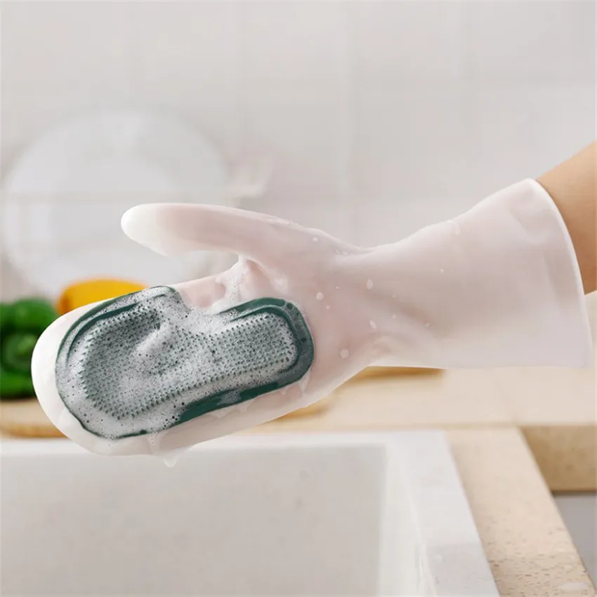 

2 in 1 Silicone Dish Washing Gloves With Cleaning Brush Waterproof Heat-Resistance Brush Gloves Kitchen Non-slip Cleaning Gloves
