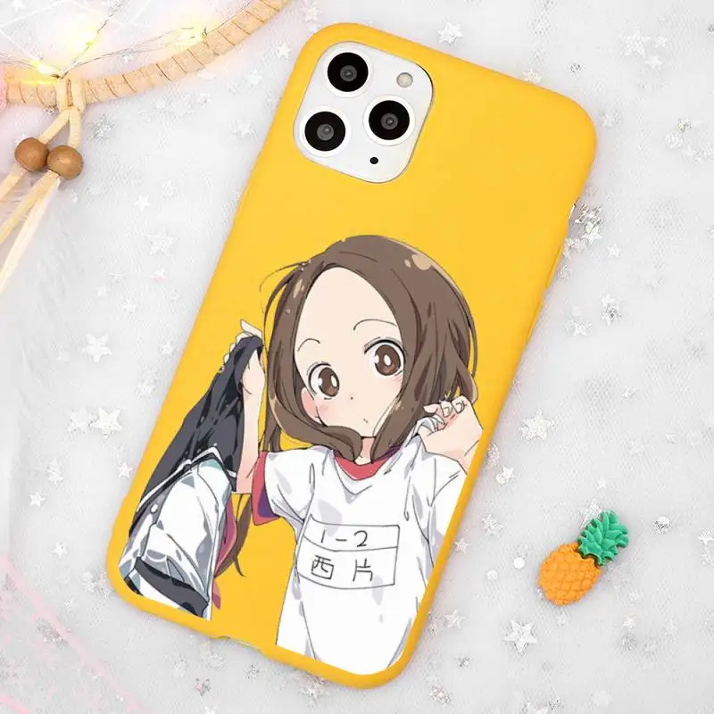 

Anime Teasing Master Takagi-san Phone Case Candy Color Yellow for iPhone 11 12 pro XS MAX 8 7 6 6S Plus X 5S SE 2020 XR
