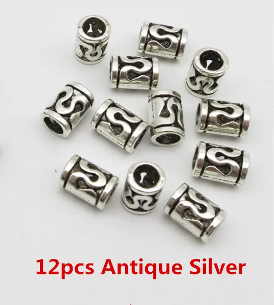 12pcs Antique Silver 12 шт.-30 шт. бронзовые/Серебристые/золотистые металлические маленькие волосы коса боязнь борода дредлок бусины трубчатые кольца для укладки волос аксессуары - Цвет: 12pcs Antique Silver