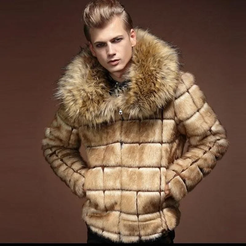 Fashion Mens Mink Fur Warm Coat Outwear High Quality Faux Artificial Fur Outwe Veste D'hiver Pour Homme Chapeau Mignon Y257