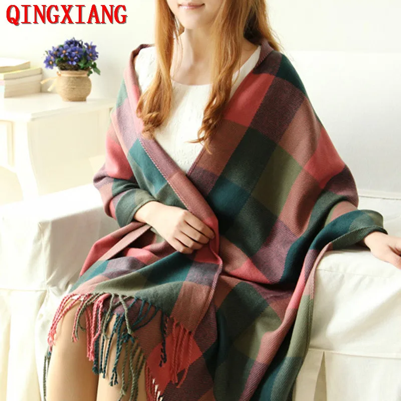 

2019 High Quality New Faux Cashmere British Plaid Shawl Luxury Autumn Winter Warm Soft Ring Female Women Thick Tassel Scarf