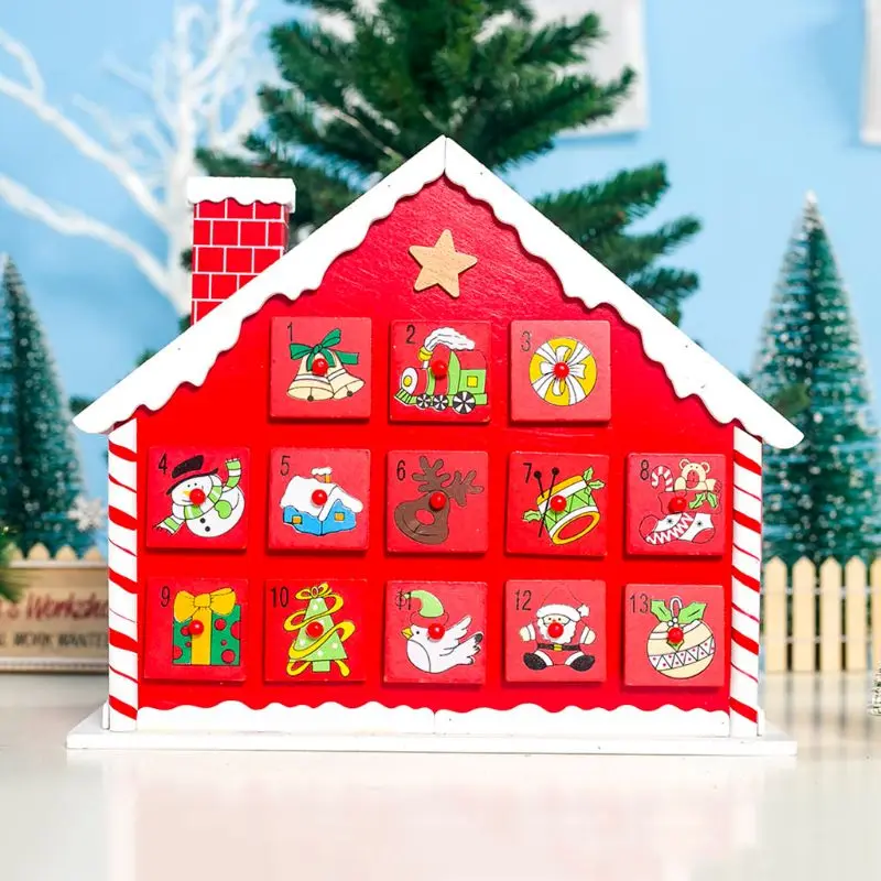 Рождественский деревянный дом обратный отсчет Advent календарь 24 ящика конфеты подарочная упаковка X3UC