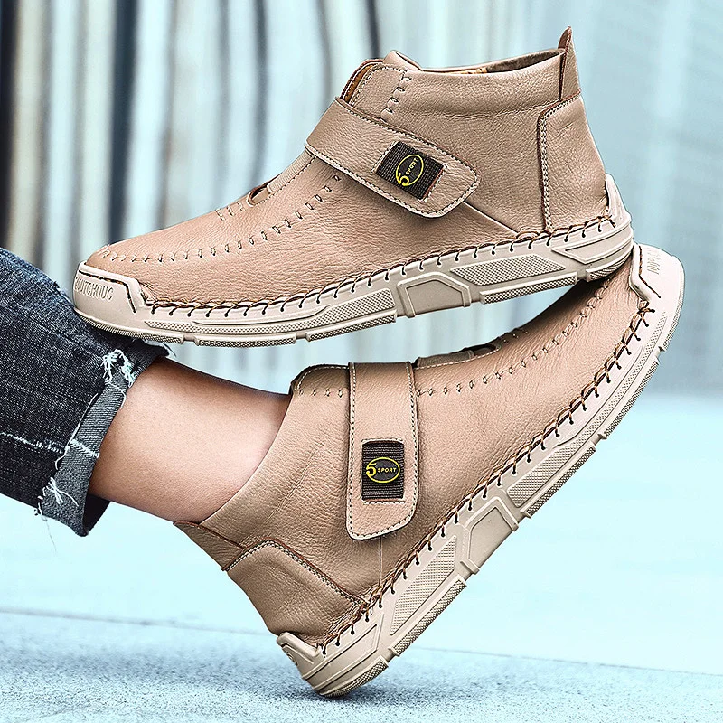 

Men Boots Winter Ankle Boots Men 2020 New Leather High Top Velcro Work Botas Men's Shoes Outdoor Sneakers Plus Size 46