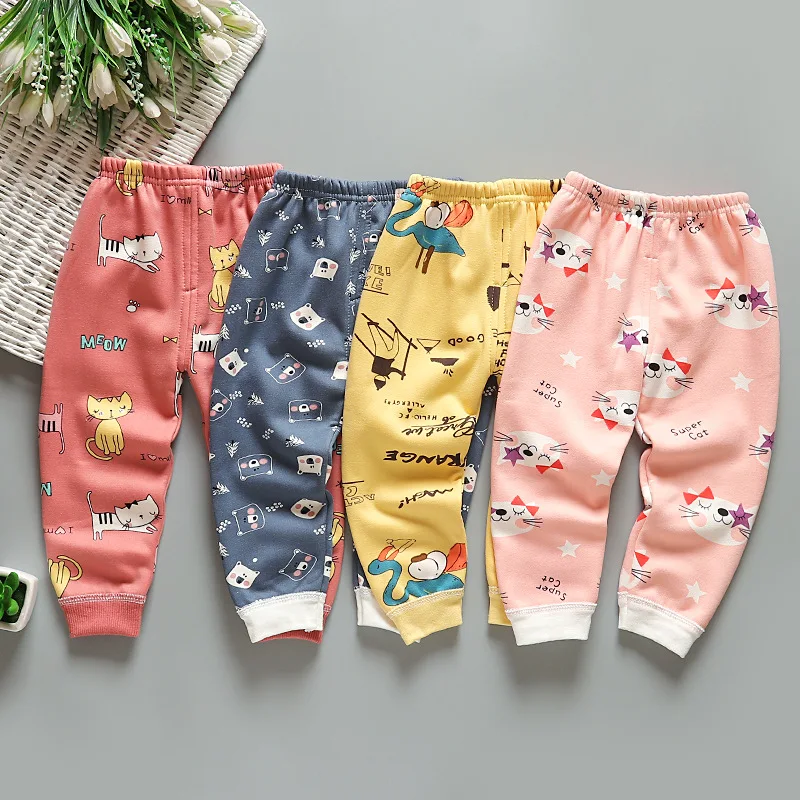 Зимние Детские теплые штаны милые леггинсы с рисунками животных для мальчиков и