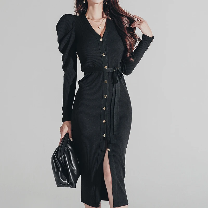 

2021 цельное женское платье элегантное платье на пуговицах Knitt свитер с длинными рукавами верхняя одежда с изображением платья женские осенн...
