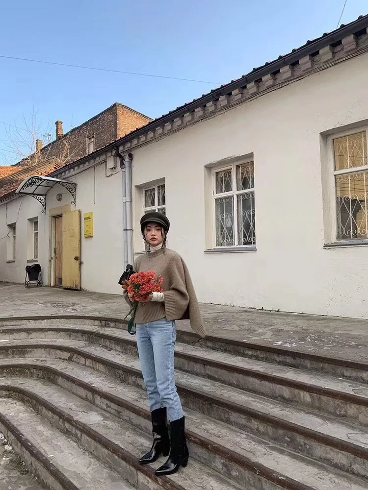 RUGOD Auturm Свободный вязаный свитер женский модный однотонный auturm Дамский Плащ винтажный круглый вырез Хаки Теплый пуловер и пальто