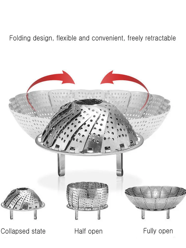 

Stainless Steel Steaming Plate Multi-functional Fruit Plate Retractable Magic Steaming Tray Steaming Rack Steamer Food Steamer