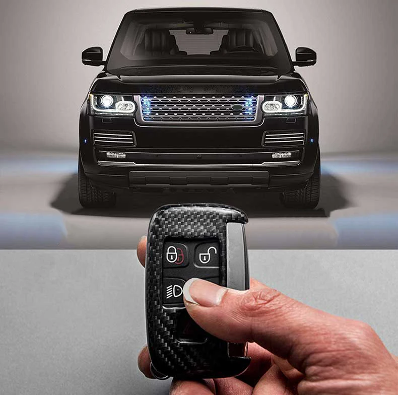 

True Carbon Fiber Car Key Case Cover Fob Chain Suit For LAND ROVER RANGE ROVER 4 IV RANGE ROVER SPORT EVOQUE VELAR DISCOVERY 4 5