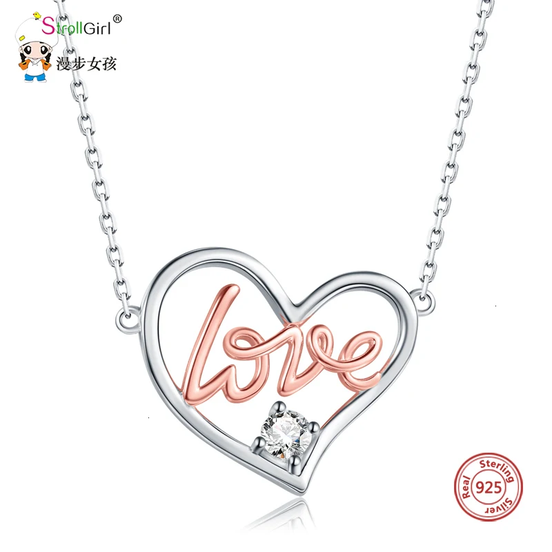925 пробы серебро сердце кулон Цепочки и ожерелья с Сверкающее циркониевое