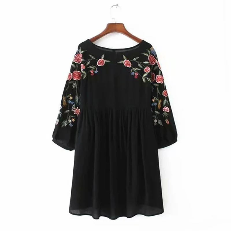 

ZA 2021 Summer Women Flowers Embroidery Dress Fashion Long Sleeve Casual Mini Party Vestido Elegant O-neck Girls Causal Outfits