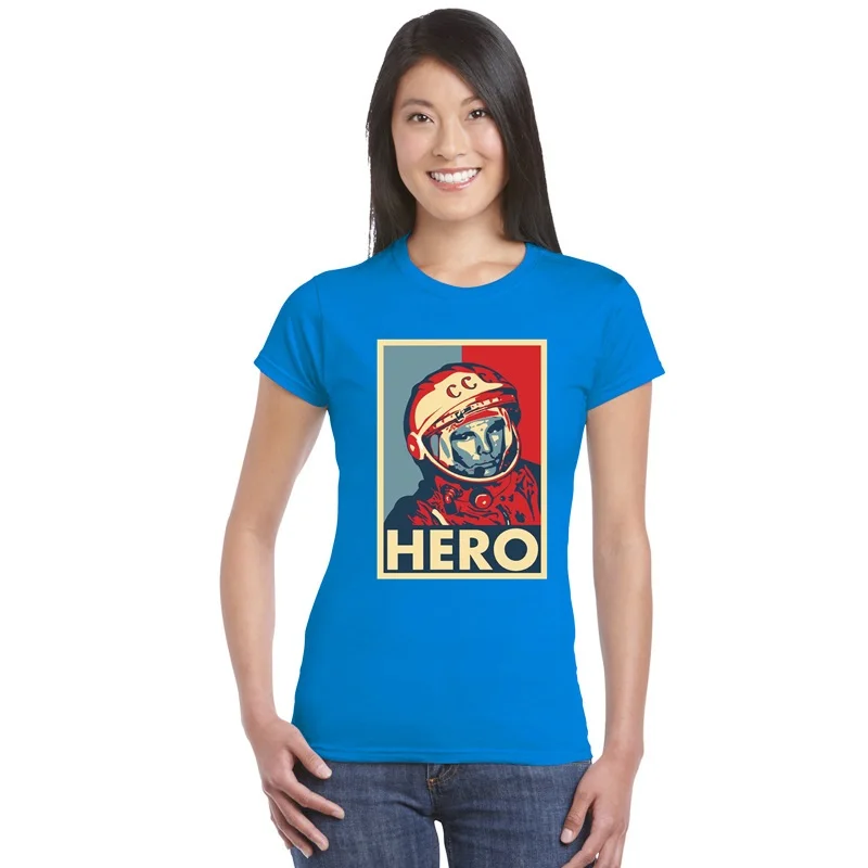 

women's street topshirts T-shirt Russian CCCP HERO Yuri Gagarin woman Tshirt Soviet Cosmonaut gyms Workout t shirt ladies Tees