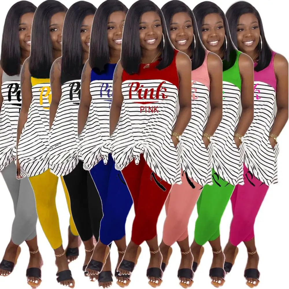 Женский комплект из двух предметов футболка и длинные брюки в полоску с надписью