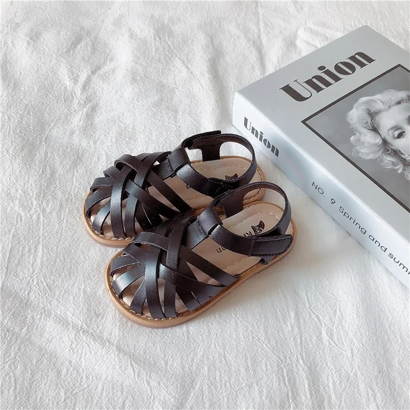

Summer Girls Sandals Fashion Woven Baby Shoes with Soft Soles for Children Solid Color Girls Sweet Princess Shoes
