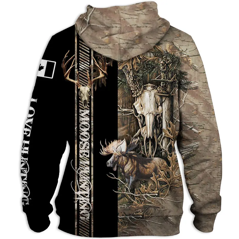 

Stitching design casual hoodie withered forest deer print fashion men's sweatshirt