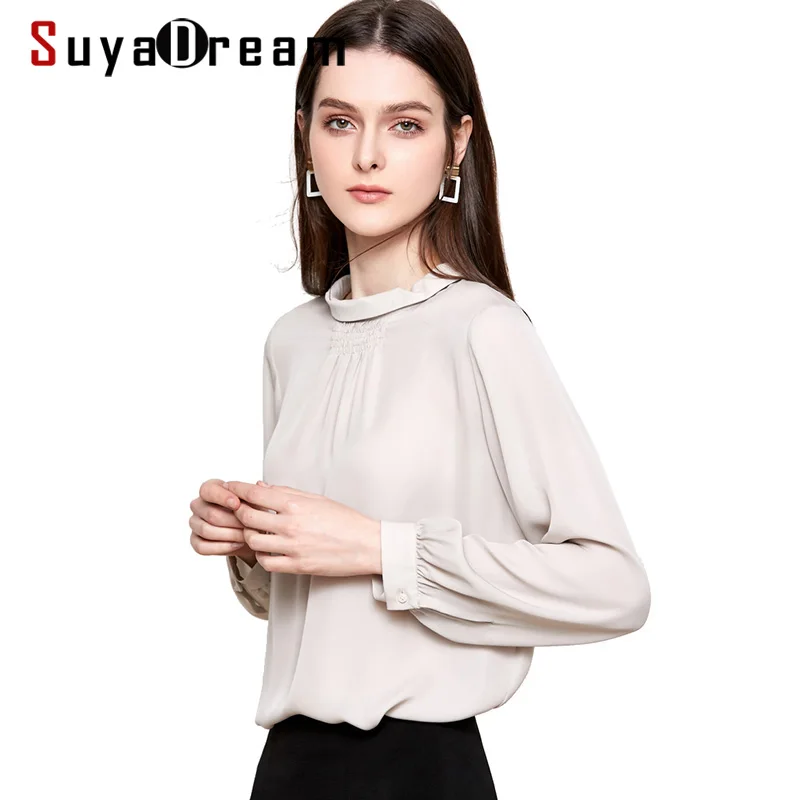 Блузка SuyaDream Женская шелковая Однотонная рубашка из 100% натурального шелка и