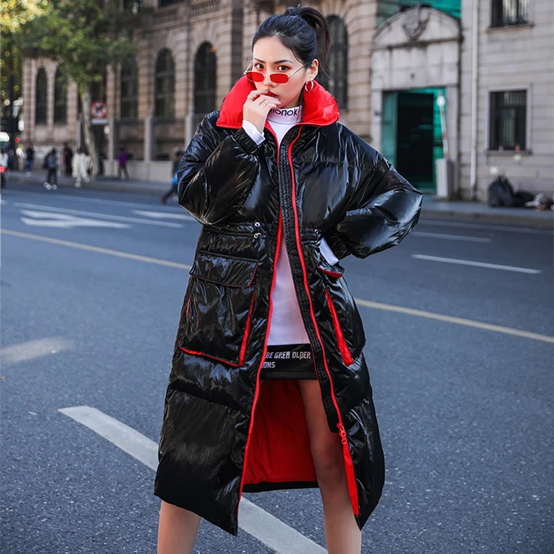 Женский зимний пуховик с воротником-хомутом серебристый и черный 90% | Женская