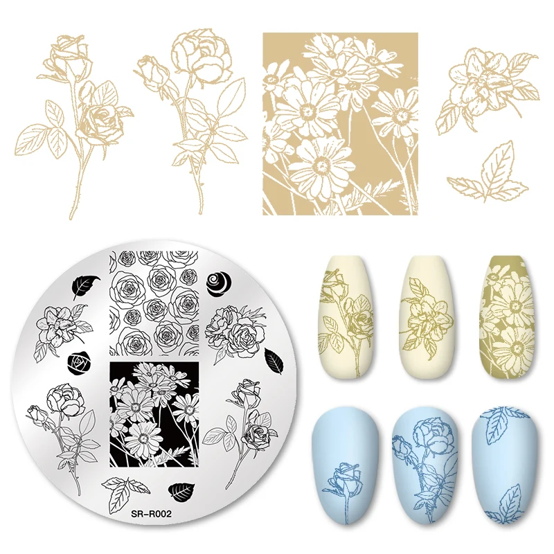 Штампованные пластины для ногтей 9 стилей цветы листья бабочки животные
