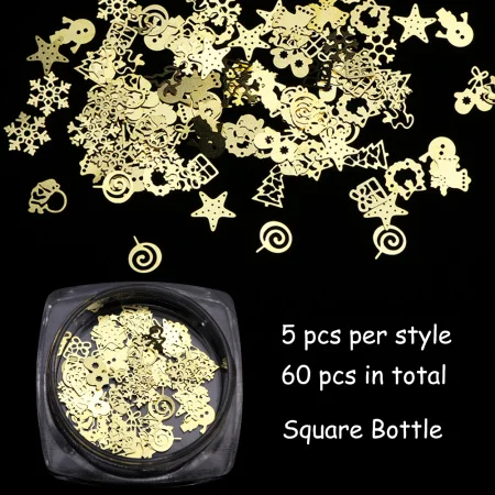 Square Bottle 1 коробка, Золотой Металл, Рождество, 3D украшение для ногтей, снежинка, звезда, смешанный дизайн, шарм, блеск для ногтей, слайдер, аксессуары для ногтей CH886 - Цвет: Square Bottle