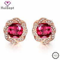 huisept stud earrings silver 925 jewelry round shape ruby zircon gemstone accessories for women wedding party earrings wholesale