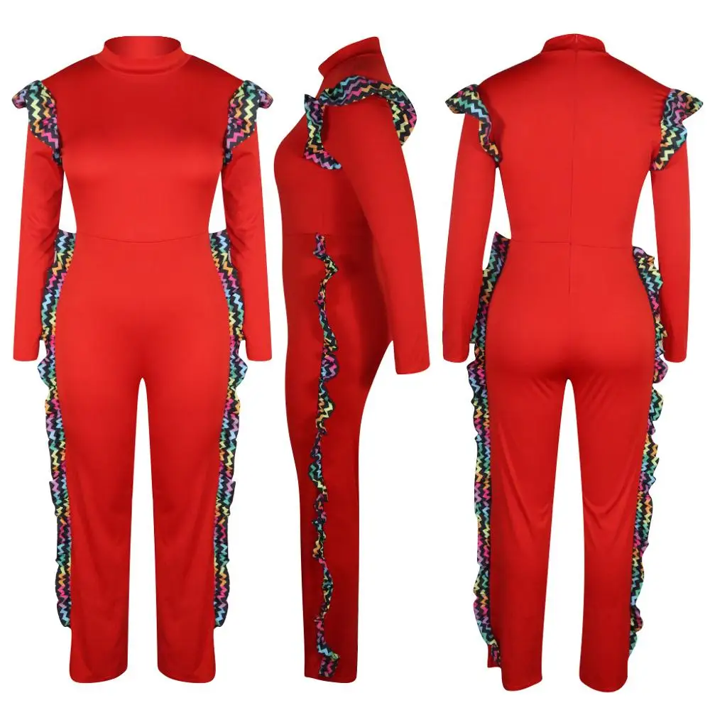 

New Design Stringy Selvedge Fashion Rompers Print Patchwork Long Sleeve Fall Half Turtleneck Winter Jumpsuits Women Overalls