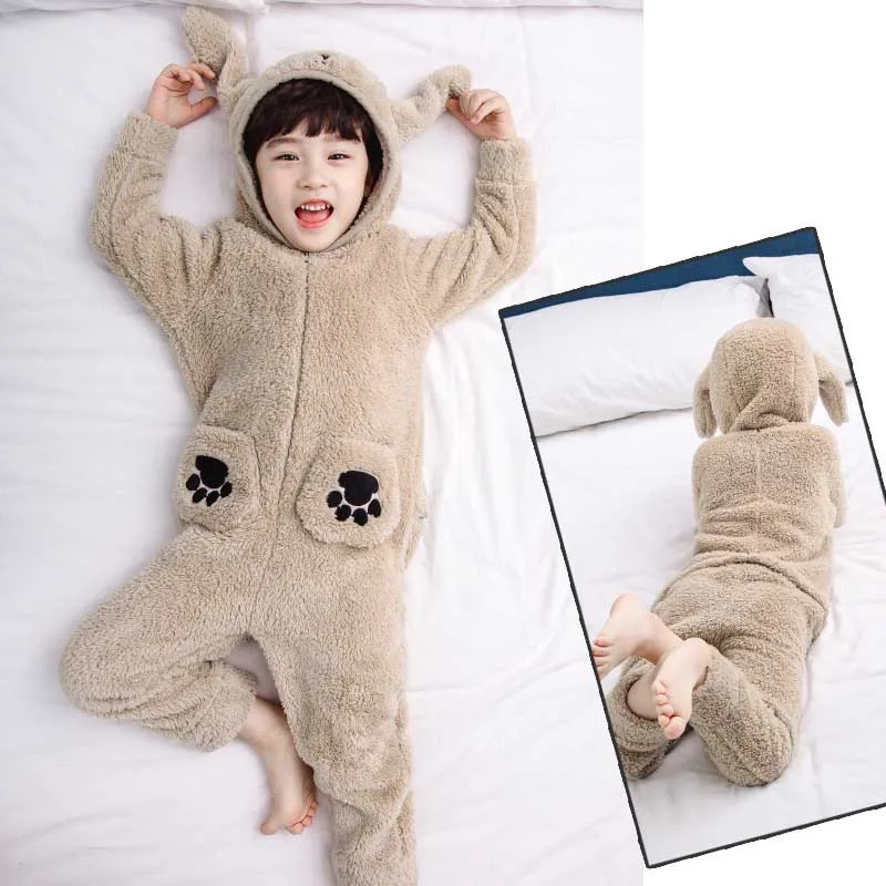 

Autumn Winter Hooded Warm Pyjamas Home Clothing Animal Dog Cosplay Kid Long Sleeve Sleepwear Outerwear