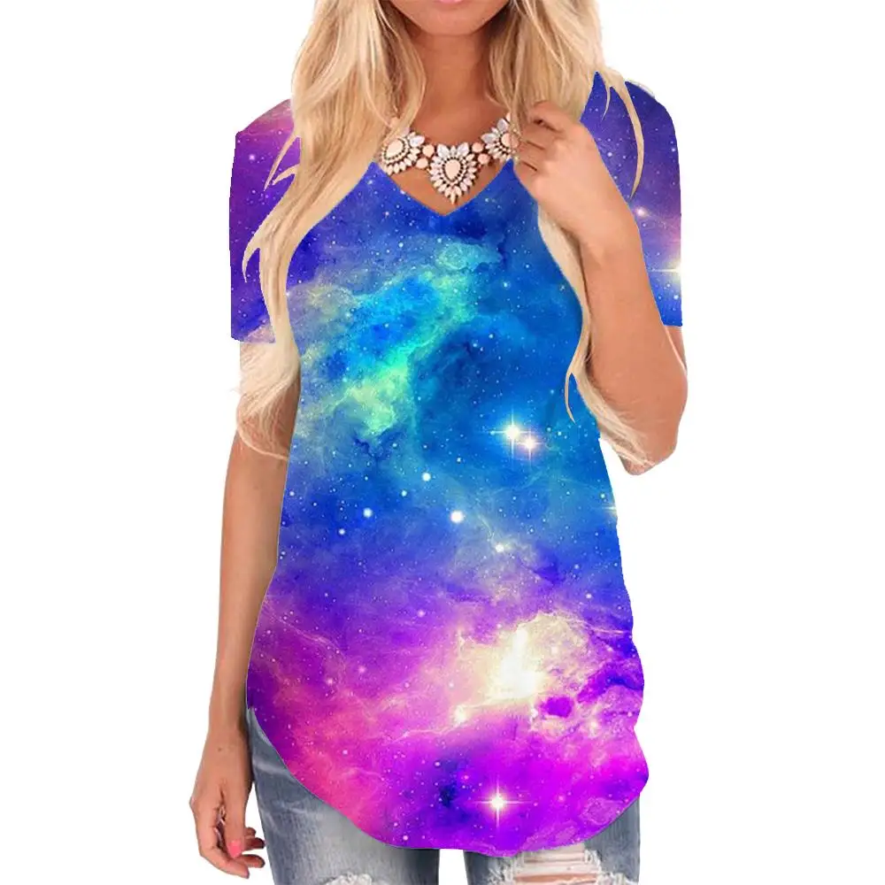 

Giyu Brand Galaxy T-shirt women Nebula V-neck Tshirt Space T-shirts 3d Colorful Tshirts Printed Womens Clothing Fashion Loose