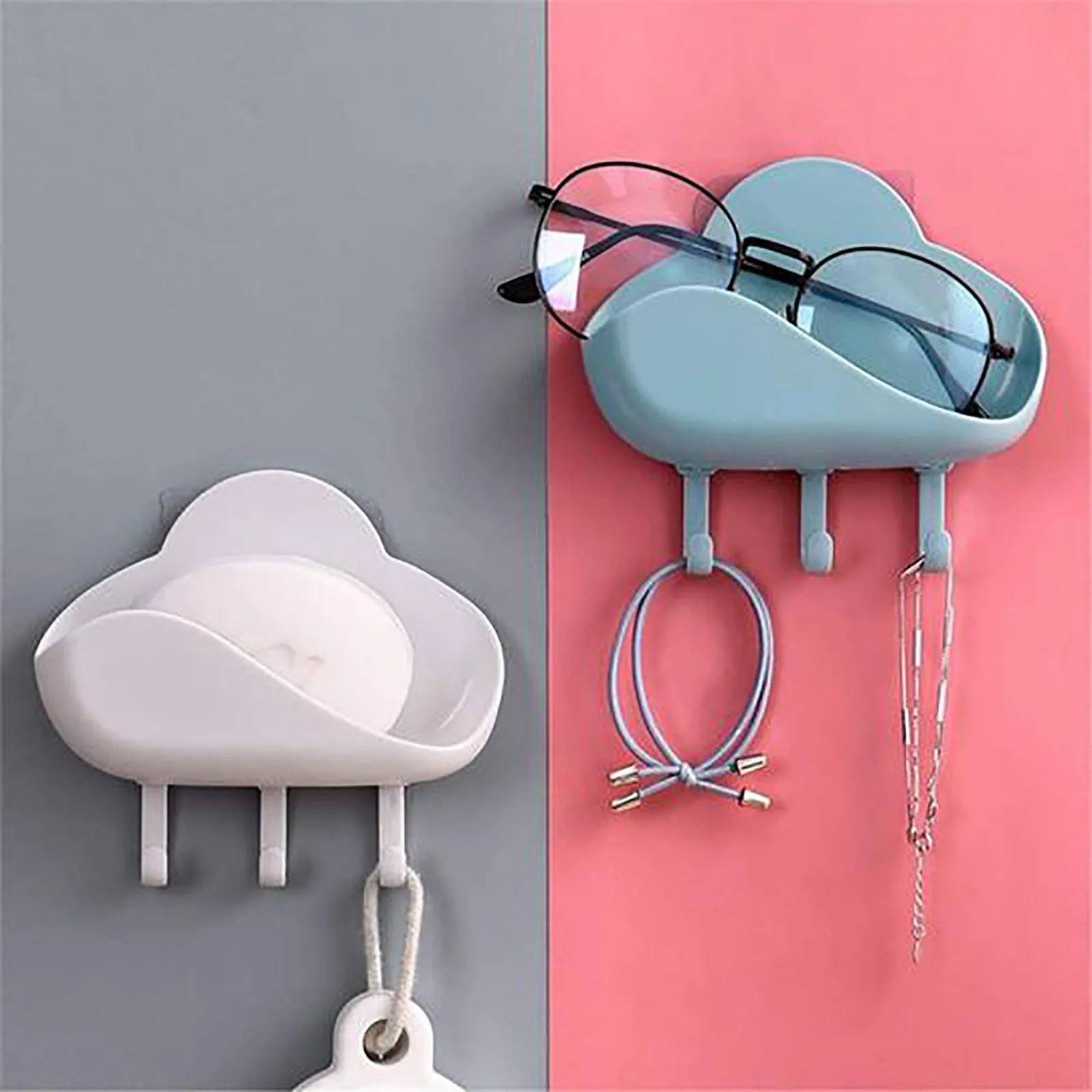 

Hot Sale Cloud Shape Soap Storage Box Bathroom Multi-Purpose Hooks Punch-Free Key Holder Kitchen Tools Home Storage Dishs Hook