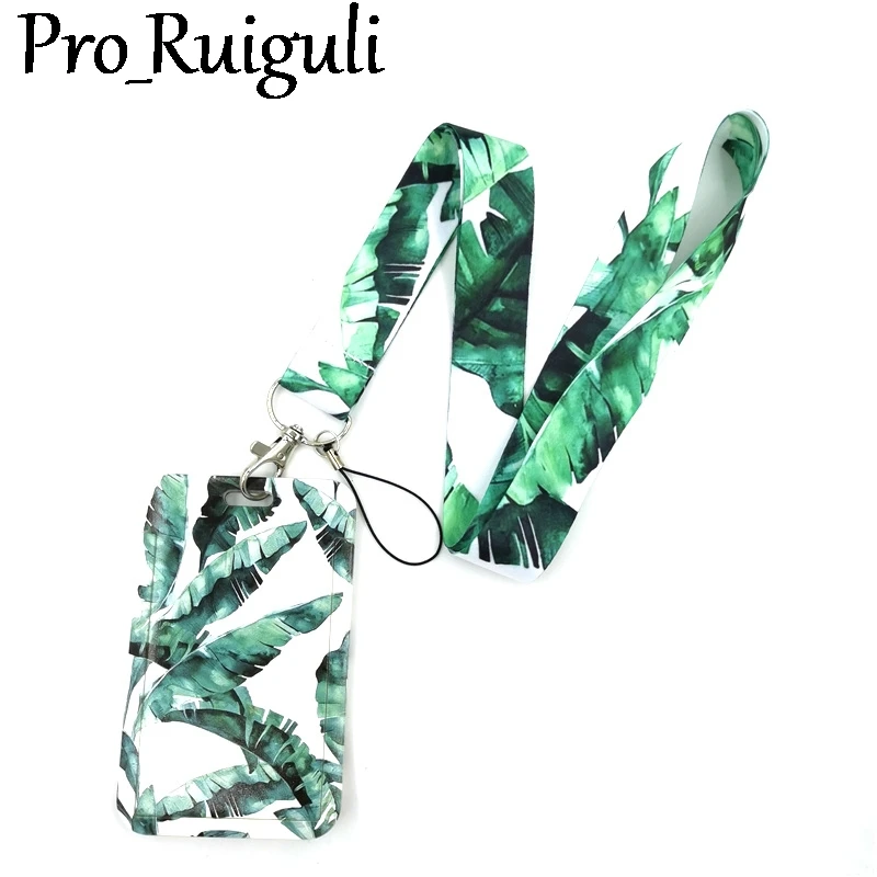 

Banana Green Leaves Anime Lanyard Badge Holder ID Card Lanyard Mobile Phone Rope Key Lanyard Neck Straps Keychain Key Ring