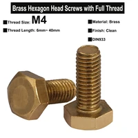 20pcs10pcs m4 brass hexagon head screws with full thread hexagon head bolts din933 thread length 6mm40mm