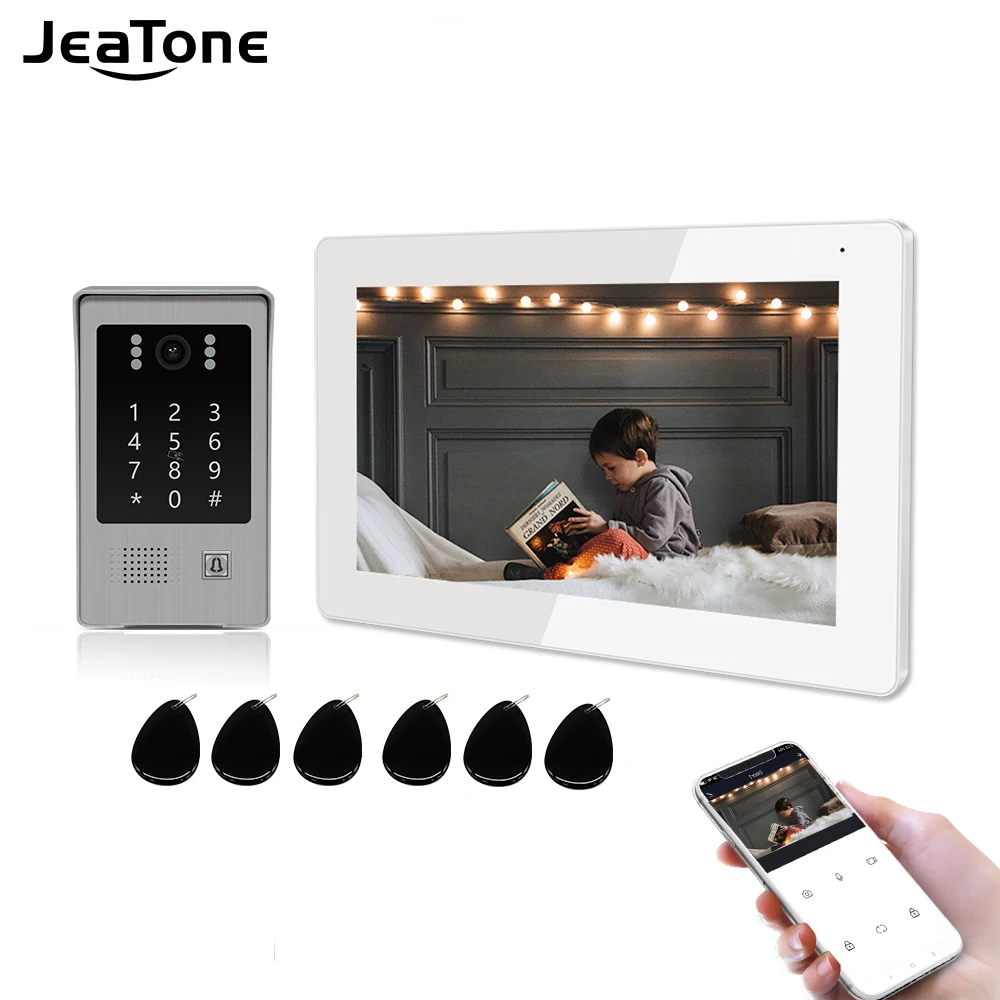 Jeatone Smart WiFi Video Intercom for Home 1080P Touch Screen with Wired Doorbell Tuya APP Password Card Swipe Monitor Unlock