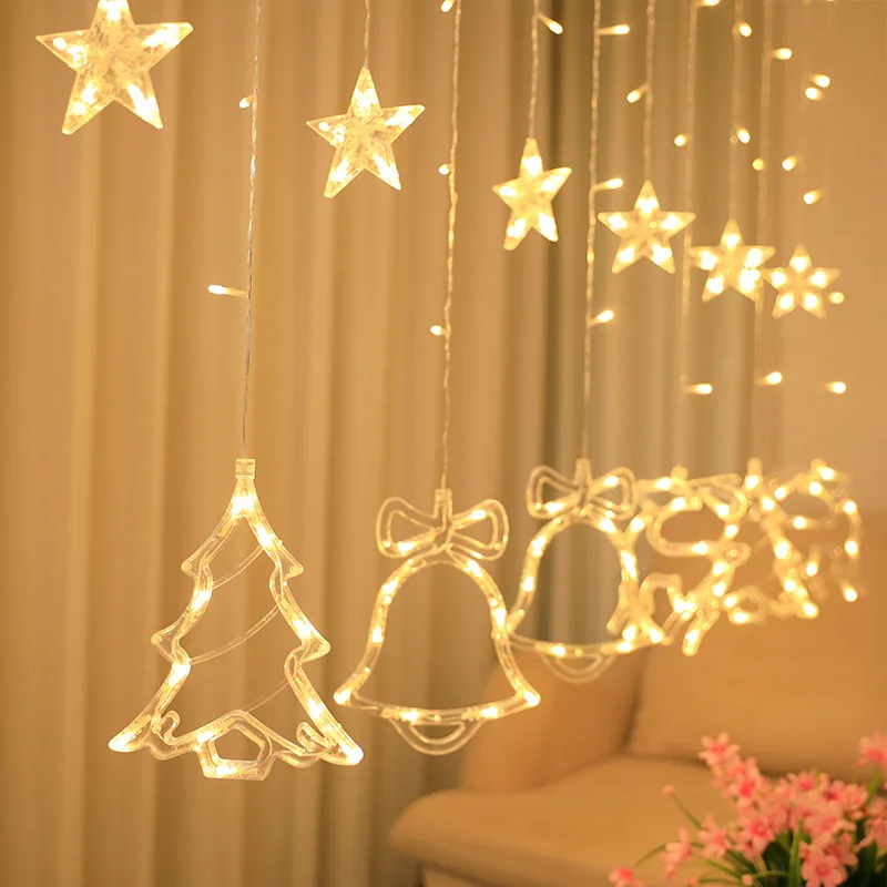 Luces navideñas para interior de árbol, guirnalda de luces de hadas de alce, cortina de Navidad, decoración de vacaciones para el hogar, luces al aire libre de Papá Noel