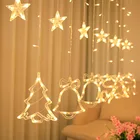 Рождественская гирлянда для внутреннего освещения, елка, лось, колокольчик, гирлянда, рождественские занавески, Декор, праздничное украшение для дома, уличное освещение, Рождество