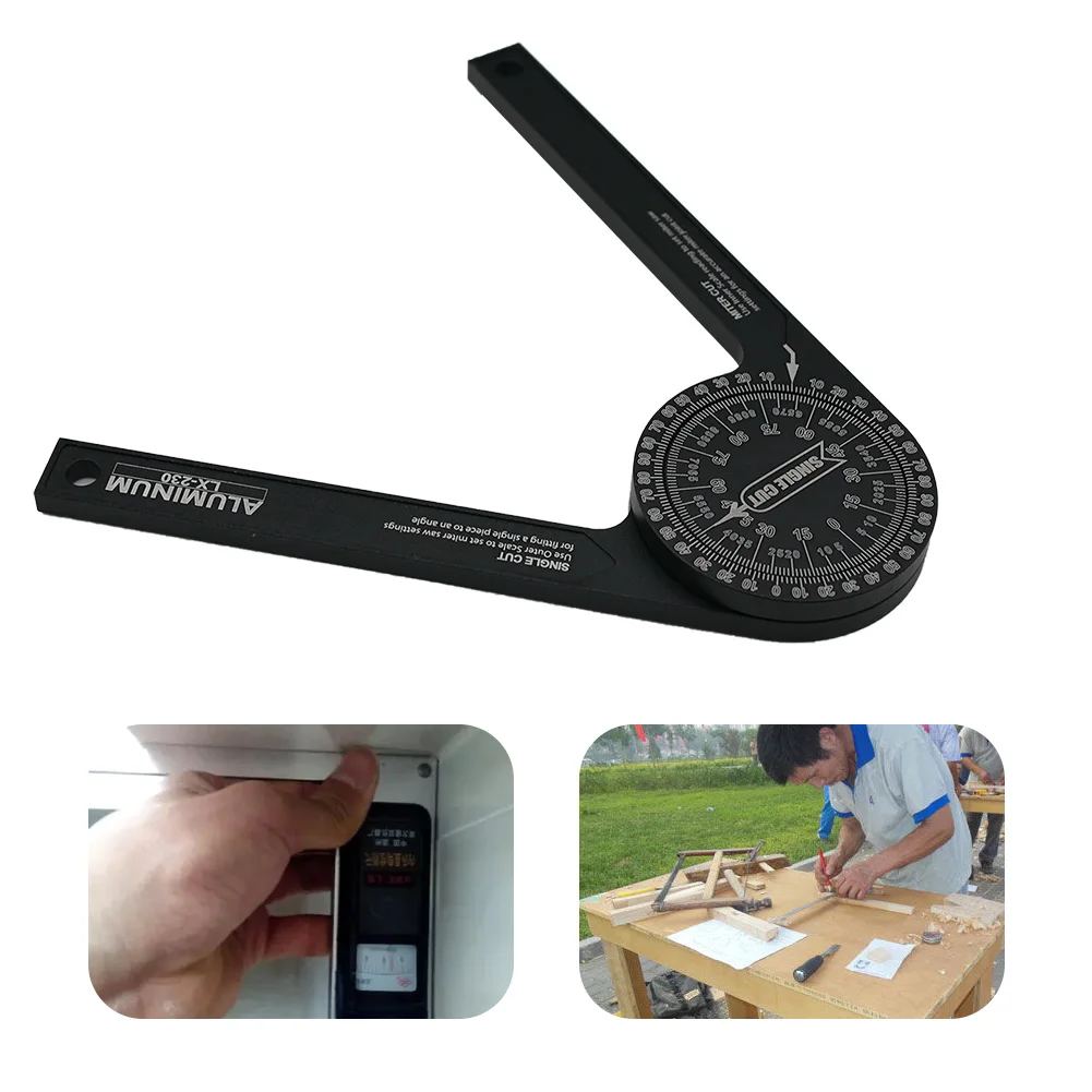 7inch Woodworking Aluminum Miter Saw Protractor Portable Home Easy Read Single Cut Black Rust Proof Angle Finder Engraved Scales |