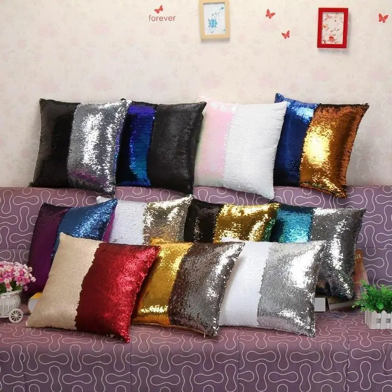 

Reversible Sequin Cushion Cover Decorative Pillowcases for Sofa Throw Pillows Covers Paintable Letter Cojines Home Decor 40*40cm