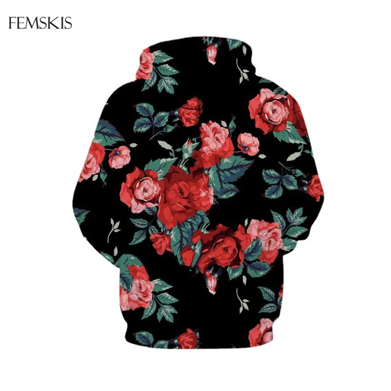 

FEMSKIS 3D realistic printing rose flower hooded sweater couple casual sweatshirt Harajuku men's clothing