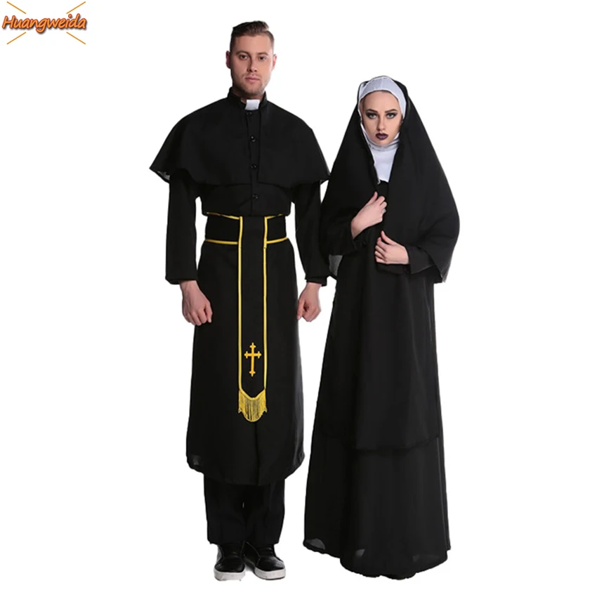 Wizard Nun Monk Christ Costumes Cloak Funny Nun Cosplay Anime Halloween Costumes for Woman Adult Wizard Man Masquerade