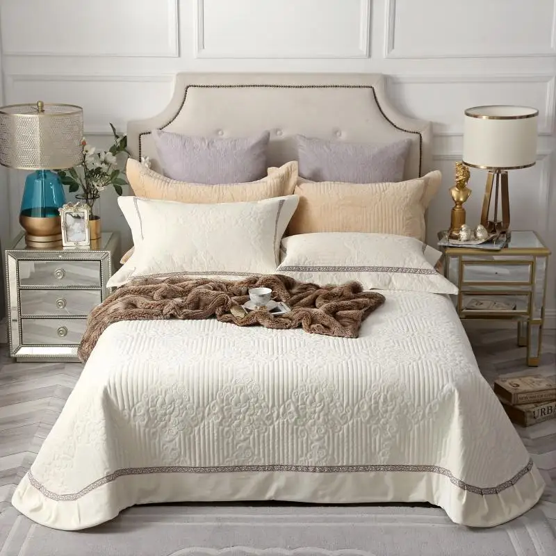 

43 Thicker Cotton Velvet quilting and embroidery Bedspread Fitted Sheet Pillowcases Cotton 2/3pcs Solid Luxury Bedding