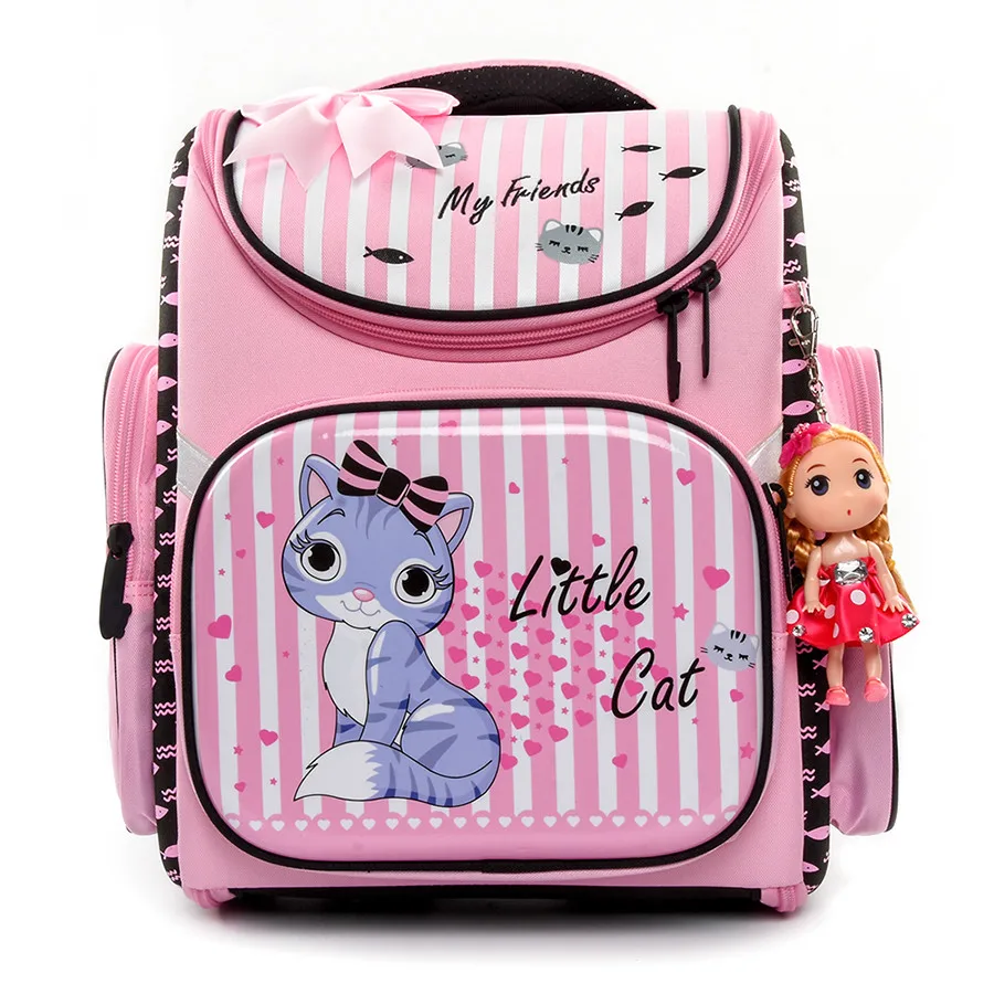 

KH005 Kids Primary Brand School Bags Grade 1-5 Fashion Girls Orthopedic Schoolbag With Cute Cat Children School Backpack Mochila
