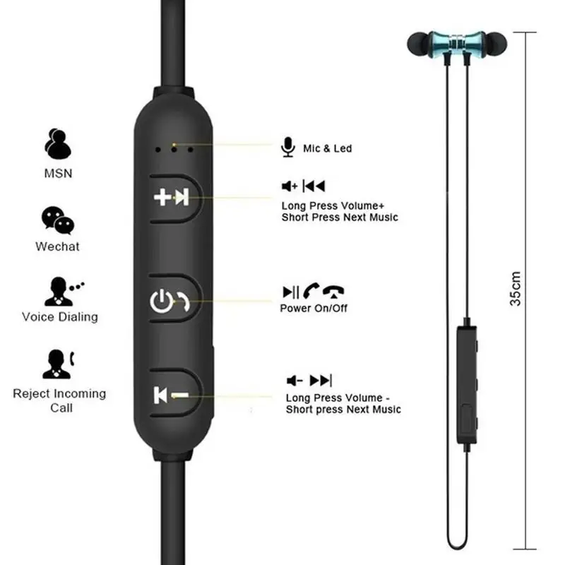 Магнитные беспроводные Bluetooth наушники стерео спортивные водонепроницаемые