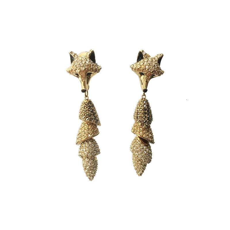 Высококачественные новые золотые серьги в форме лисы с кристаллами женские