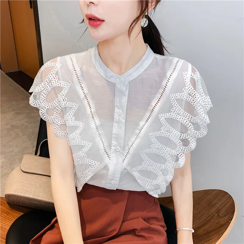 MUMUZI Топы светло голубая шифоновая рубашка 2020 летняя новая блузка с оборками для