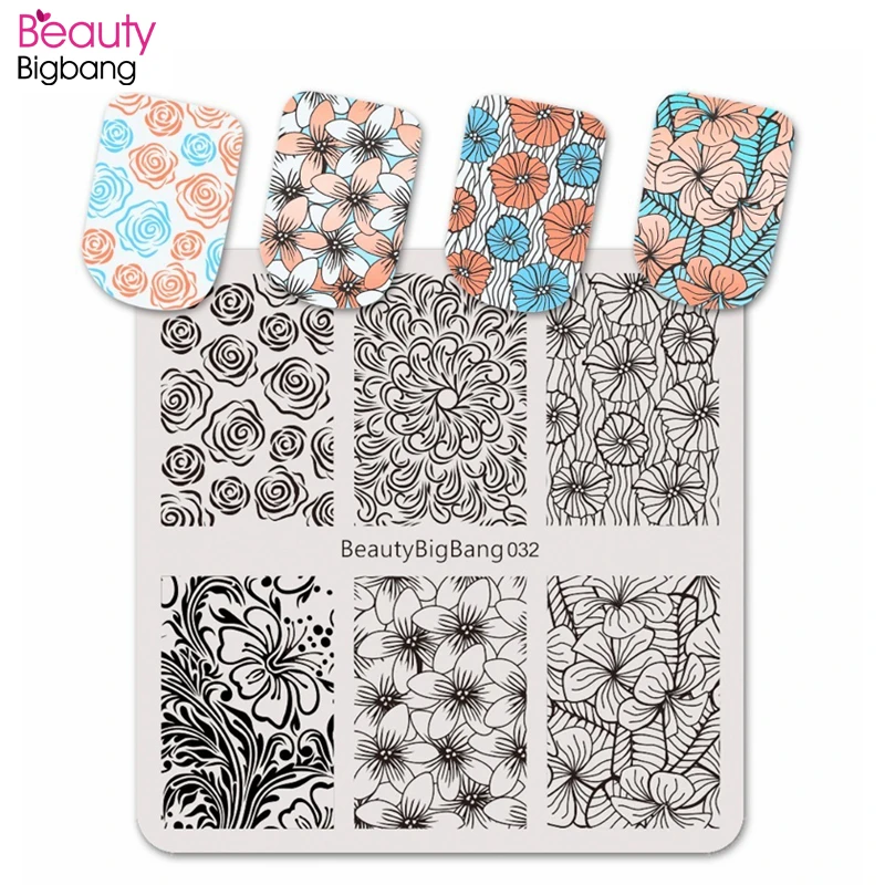 Трафареты Beautybigbang для штамповки новые цветы розы персиковые хризантемы