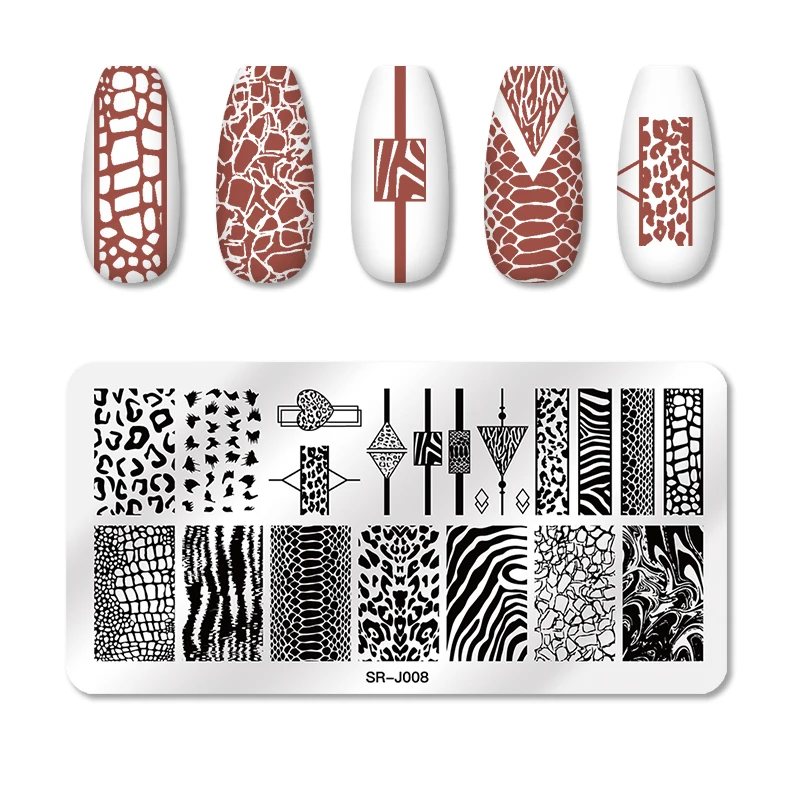 Набор штампованных пластин для ногтей с цветами и животными геометрический