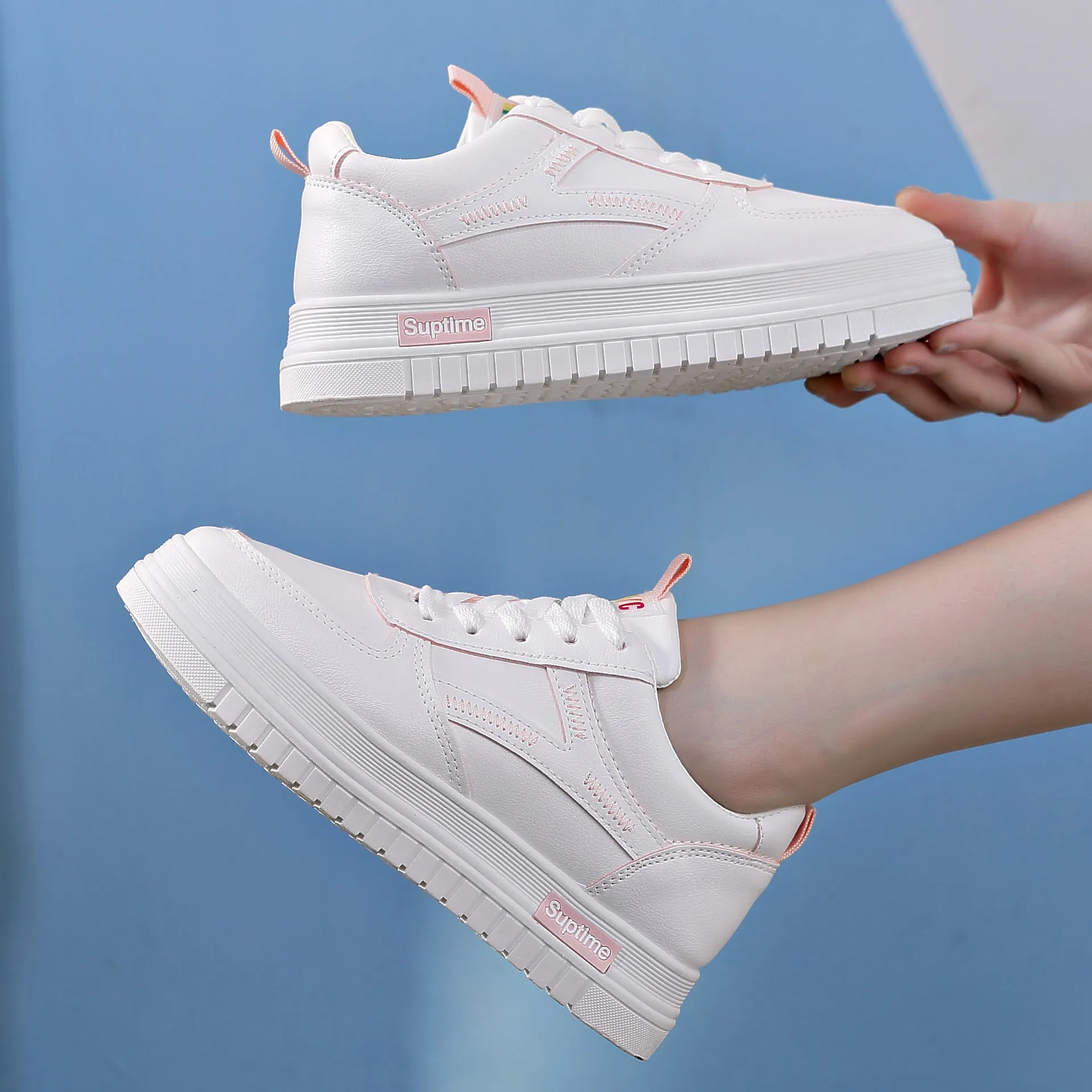 

2021 Color-blocking Thick-soled Increased Casual Women's Shoes, Warm and Cotton Lightweight Sneakers, Lace-up White Shoes