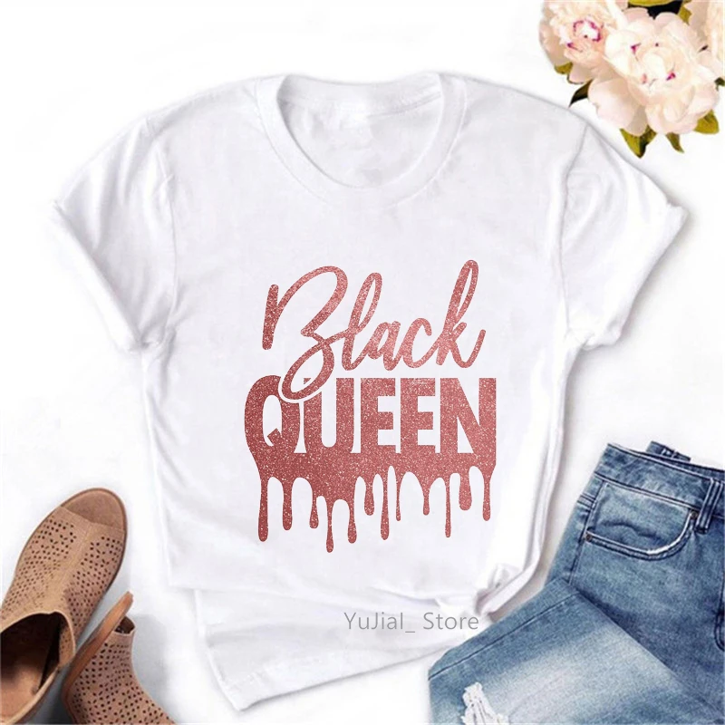 

Golden/Pink Black Queen Graphic Print Tshirt Women Balck Girls Magic T Shirt Femme Kawaii Clothes Melanin Poppin T-Shirt Female