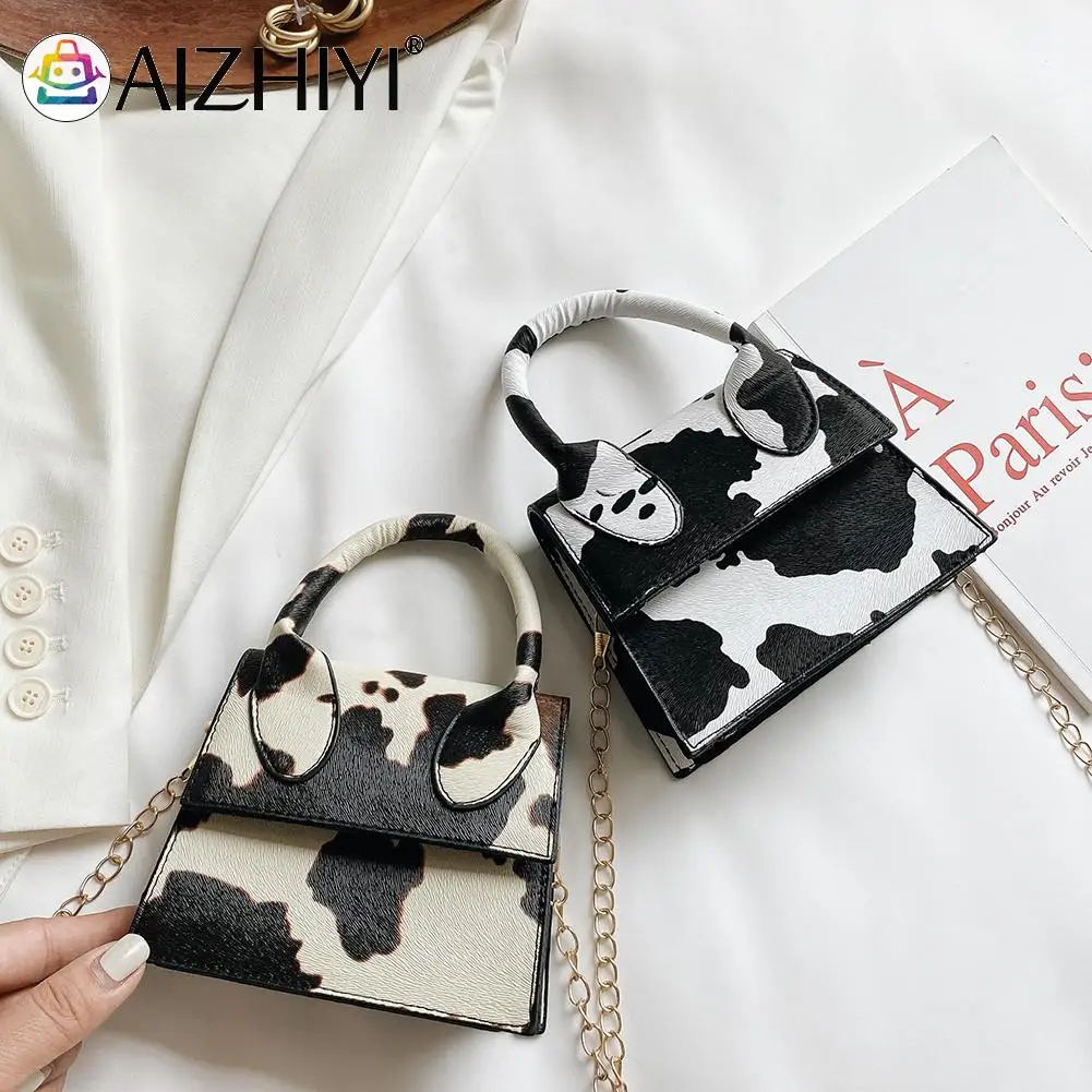 

Fashion Cow Print Women Shoulder Bags PU Leather Chain Mini Crossbody Handbags Portable Female Lady Small Tote Pouch