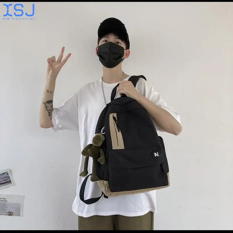 

School Women's Solid Color Casual Simple Backpack Couple Ins Wind Trend Cool Fashion Ladies Shoulder Bag